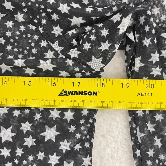 Free People Marni Sheer Top Womens Medium Black White Star Print Long Sleeve Tie - Picture 8 of 12